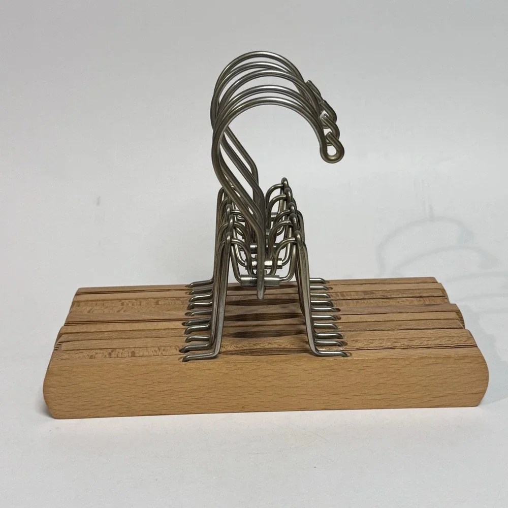 (5) Vintage Wooden Pants Skirt Clothes Hangers‎ Textured Wooden Holders